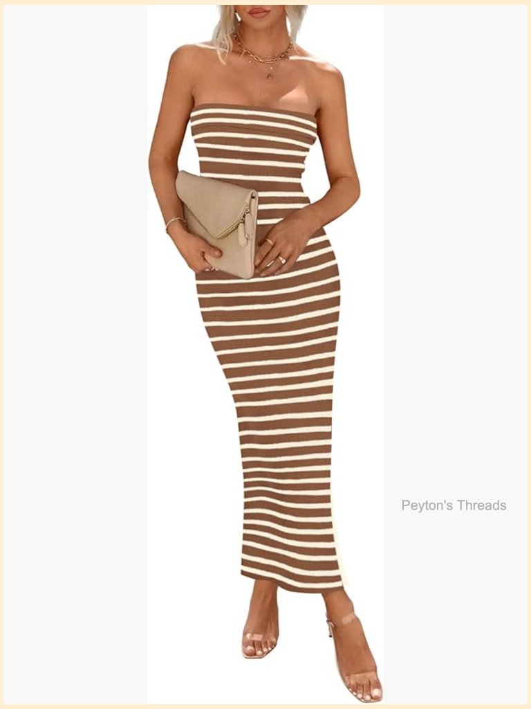 Ribbed Strapless Tube Bodycon Maxi Dress Side Slit Mermaid Evening Party